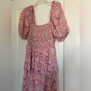 Pink Floral Square Neck Ruffle Layered Maternity Maxi Dress